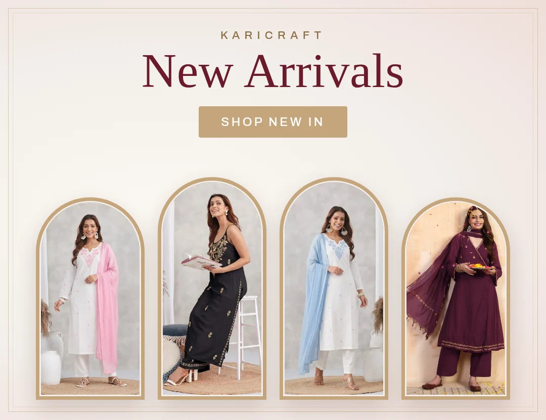 Karicraft New Arrivals - latest hand-embroidered chikankari kurta sets