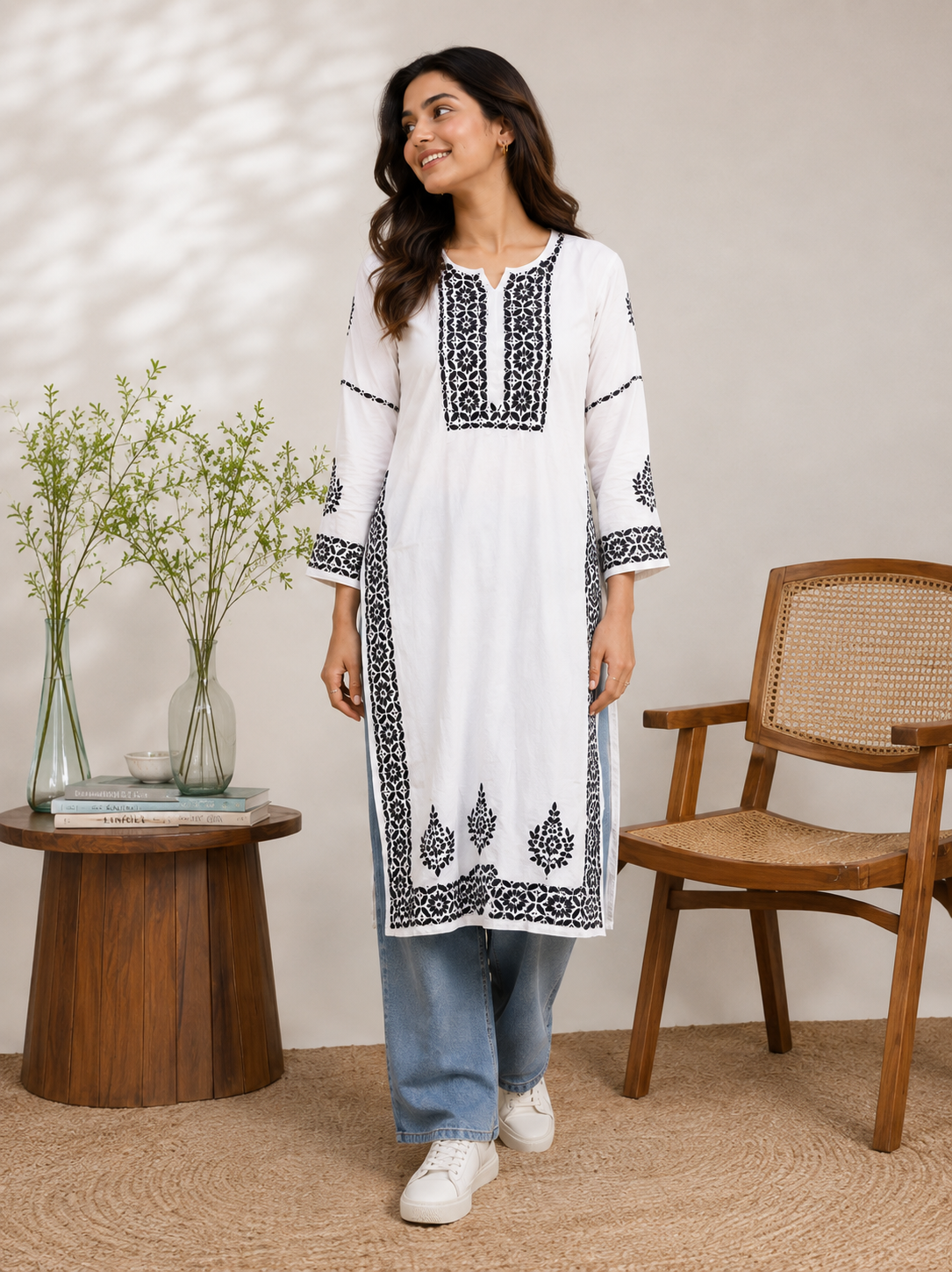 Pearl White Rayon Chikankari Kurta