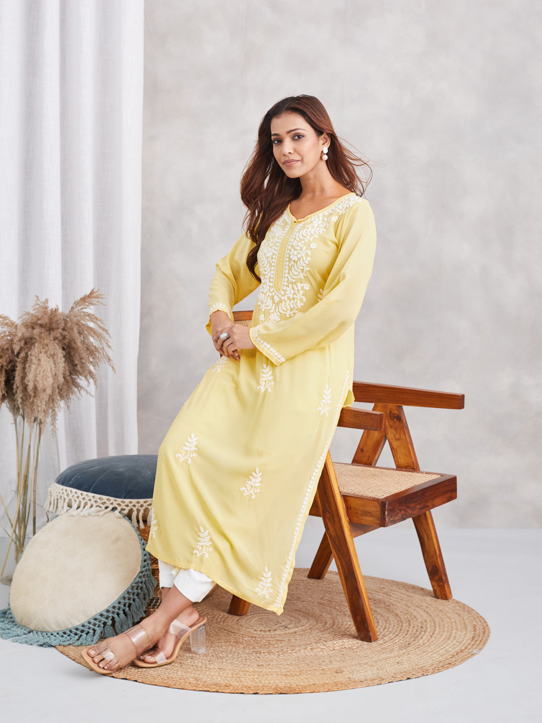 soft modal chikankari kurta with white embroidery