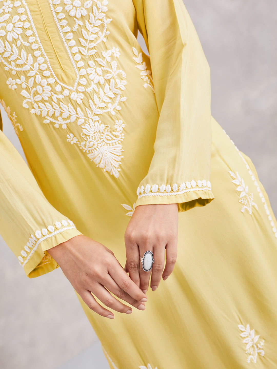 soft modal chikankari kurta with white embroidery