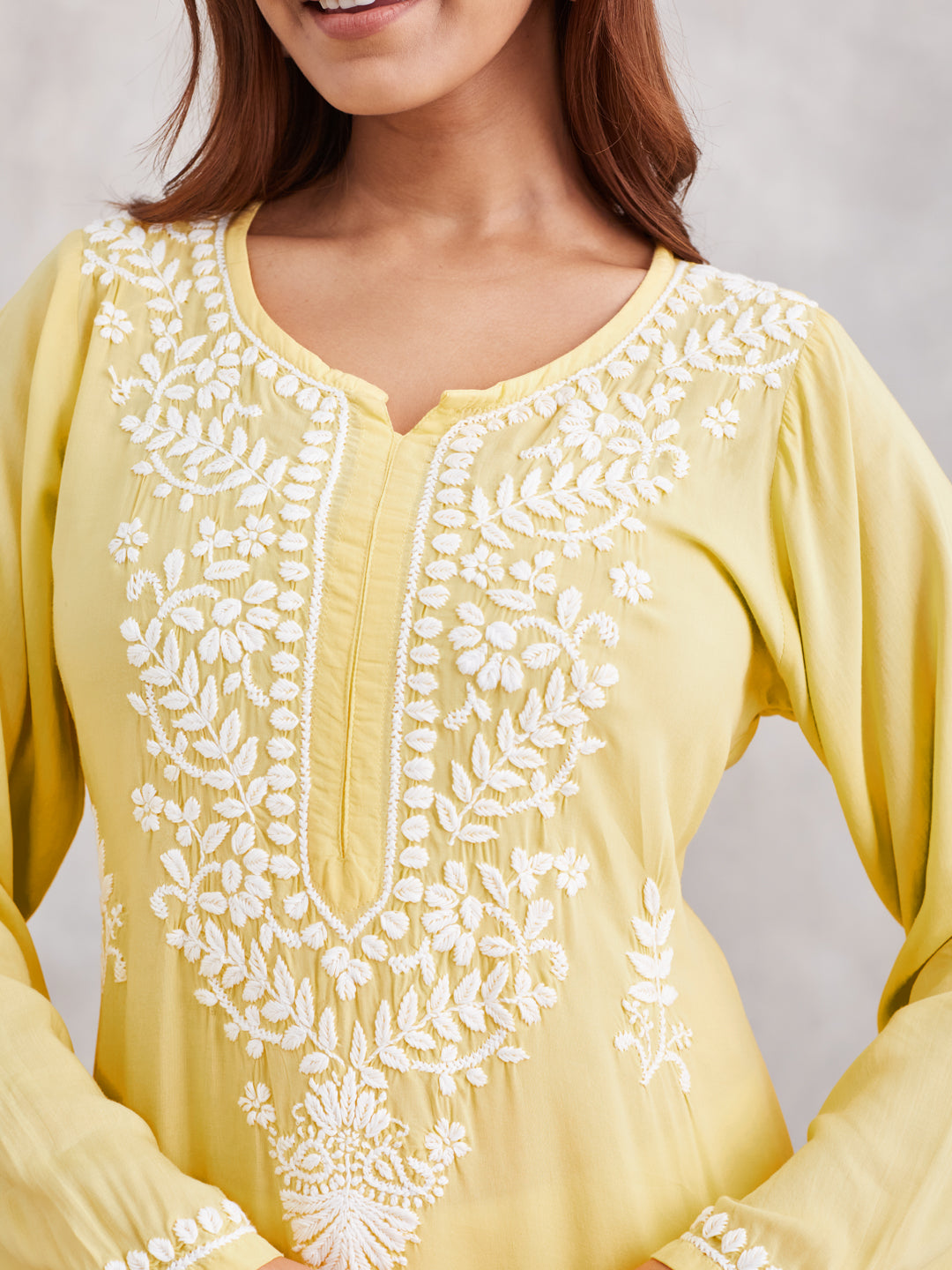 soft modal chikankari kurta with white embroidery