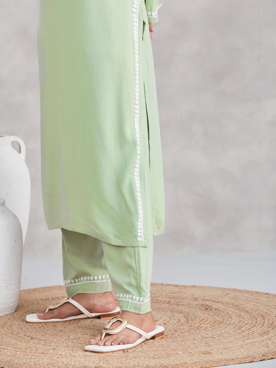 Lux Rayon Chikankari Kurta Set - Teal Blue