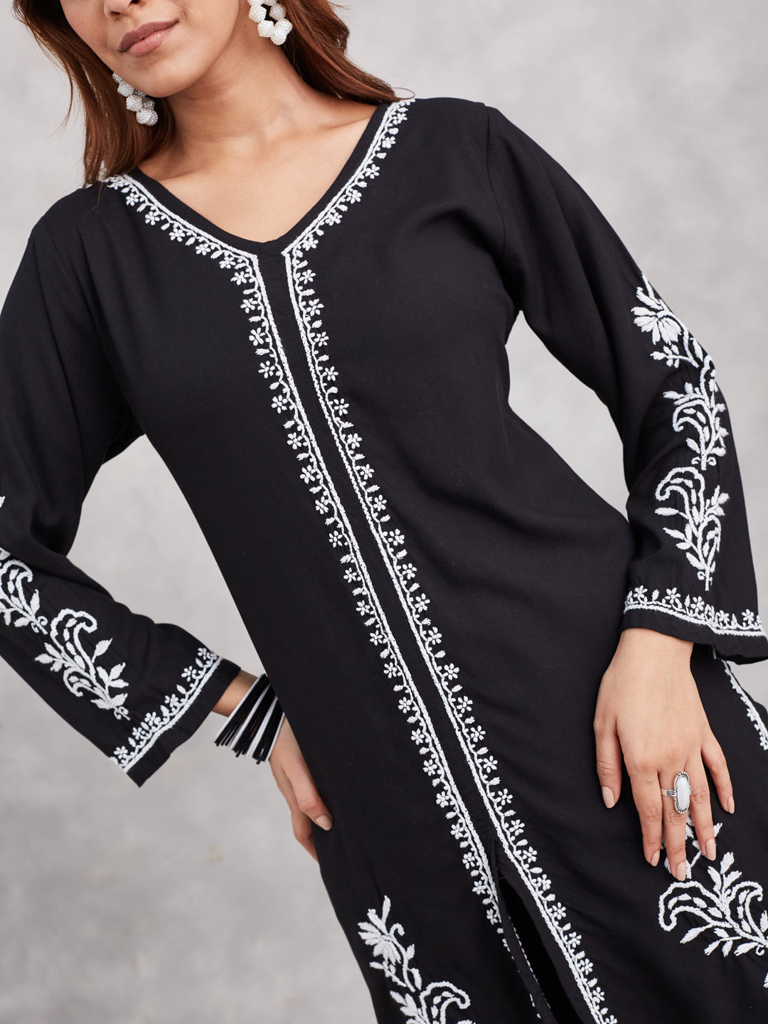 Lux Rayon Chikankari Kurta Co-ord Set - Black