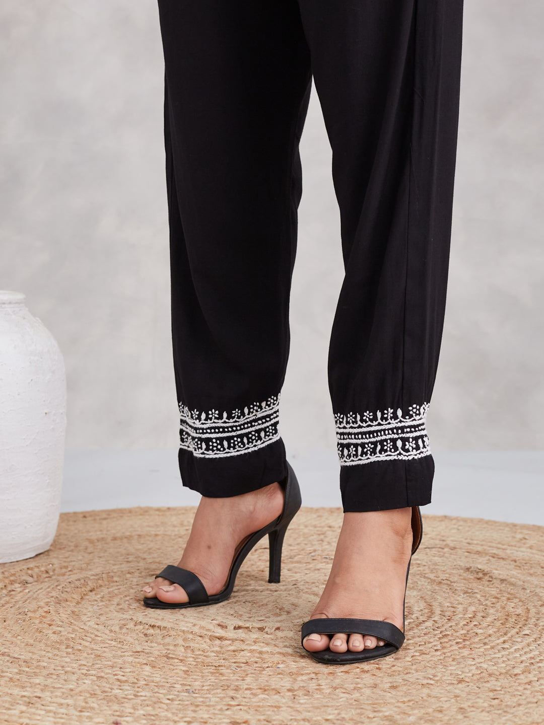 Lux Rayon Chikankari Kurta Co-ord Set - Black