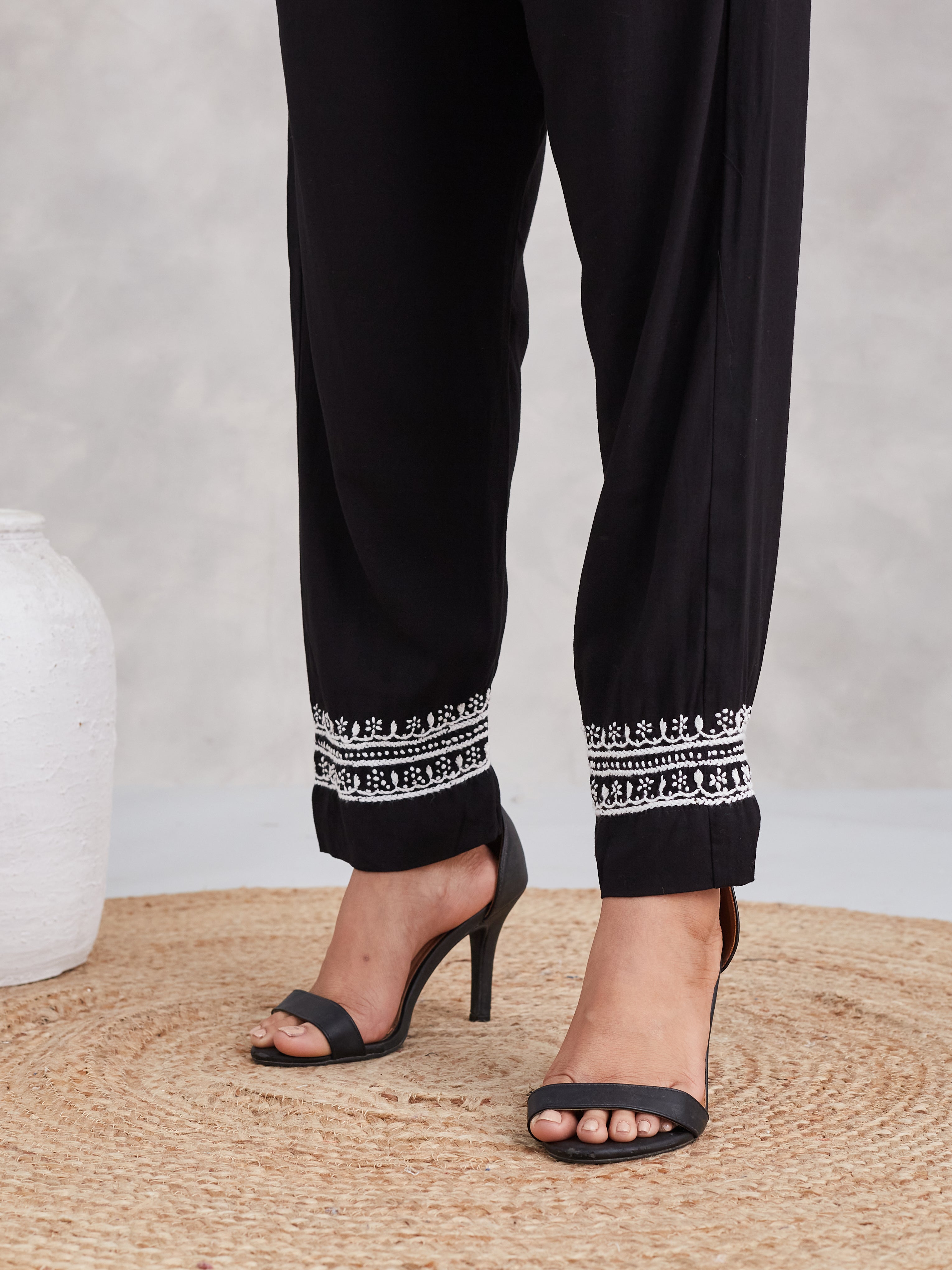 Lux Rayon Chikankari Kurta Co-ord Set - Black