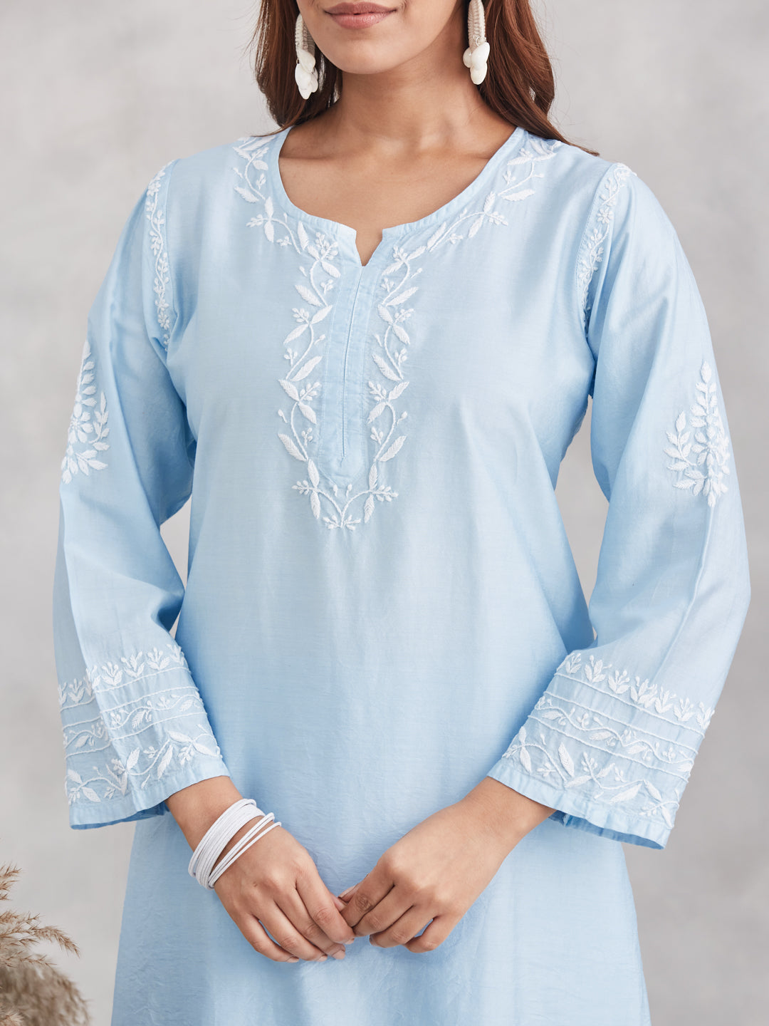 Chanderi Chikankari Kurta Set - Powder Blue