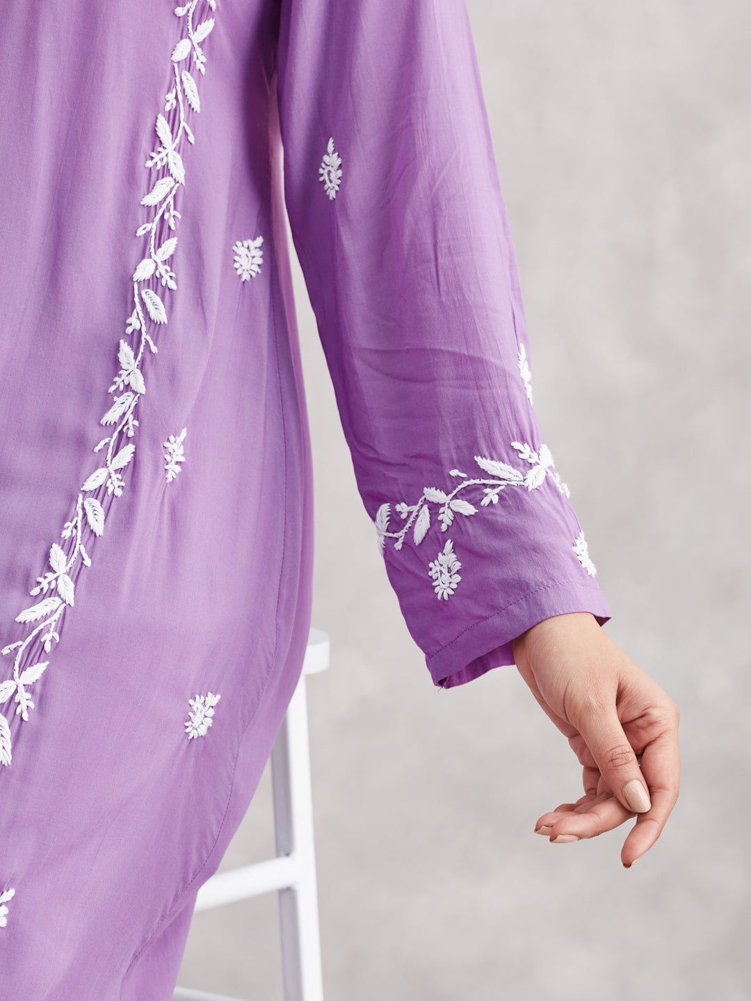 Soft Modal Chikankari Three-Piece Kurta Set - Mauve