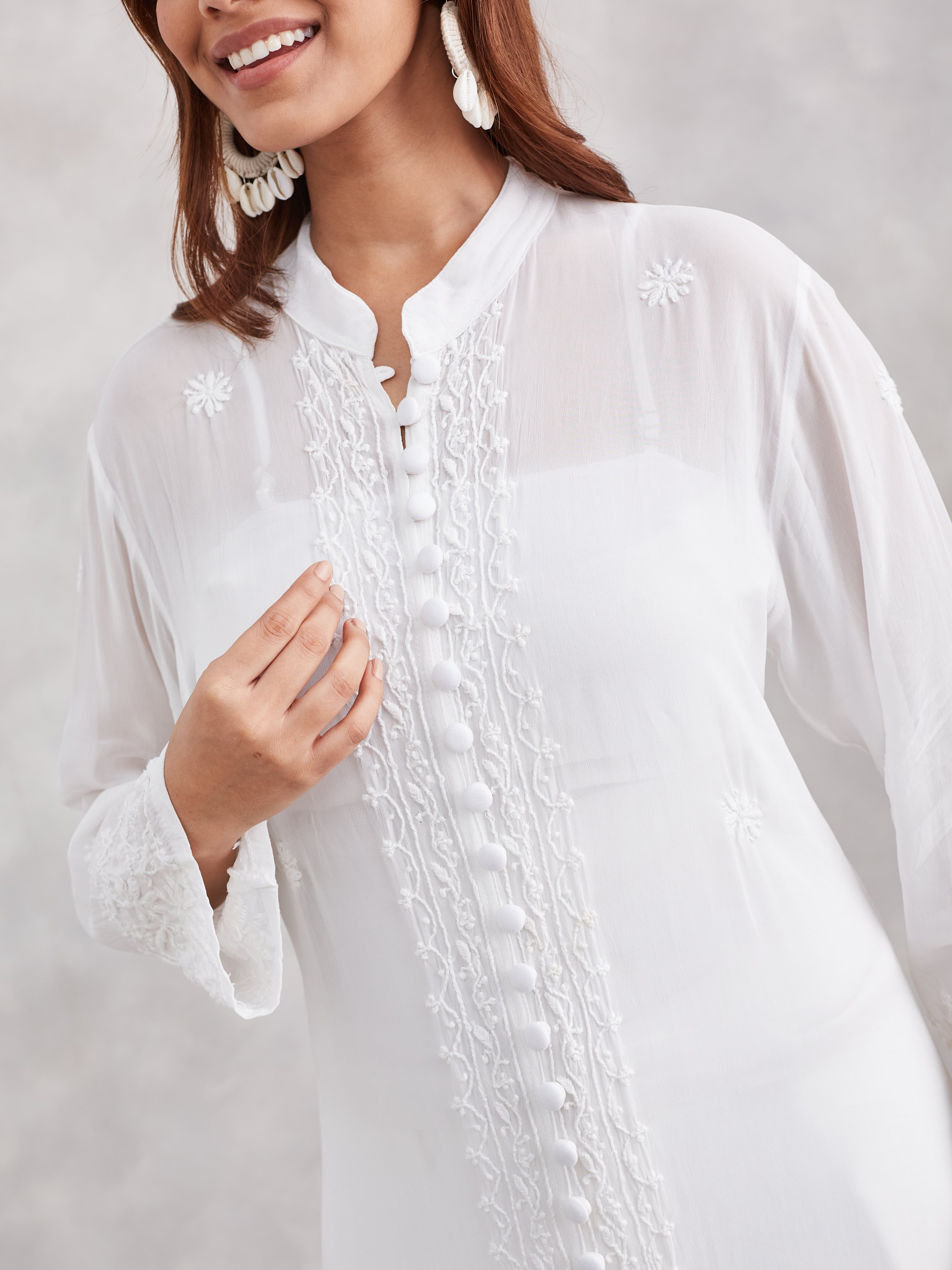 Classic Viscose Chikankari Kurta - White