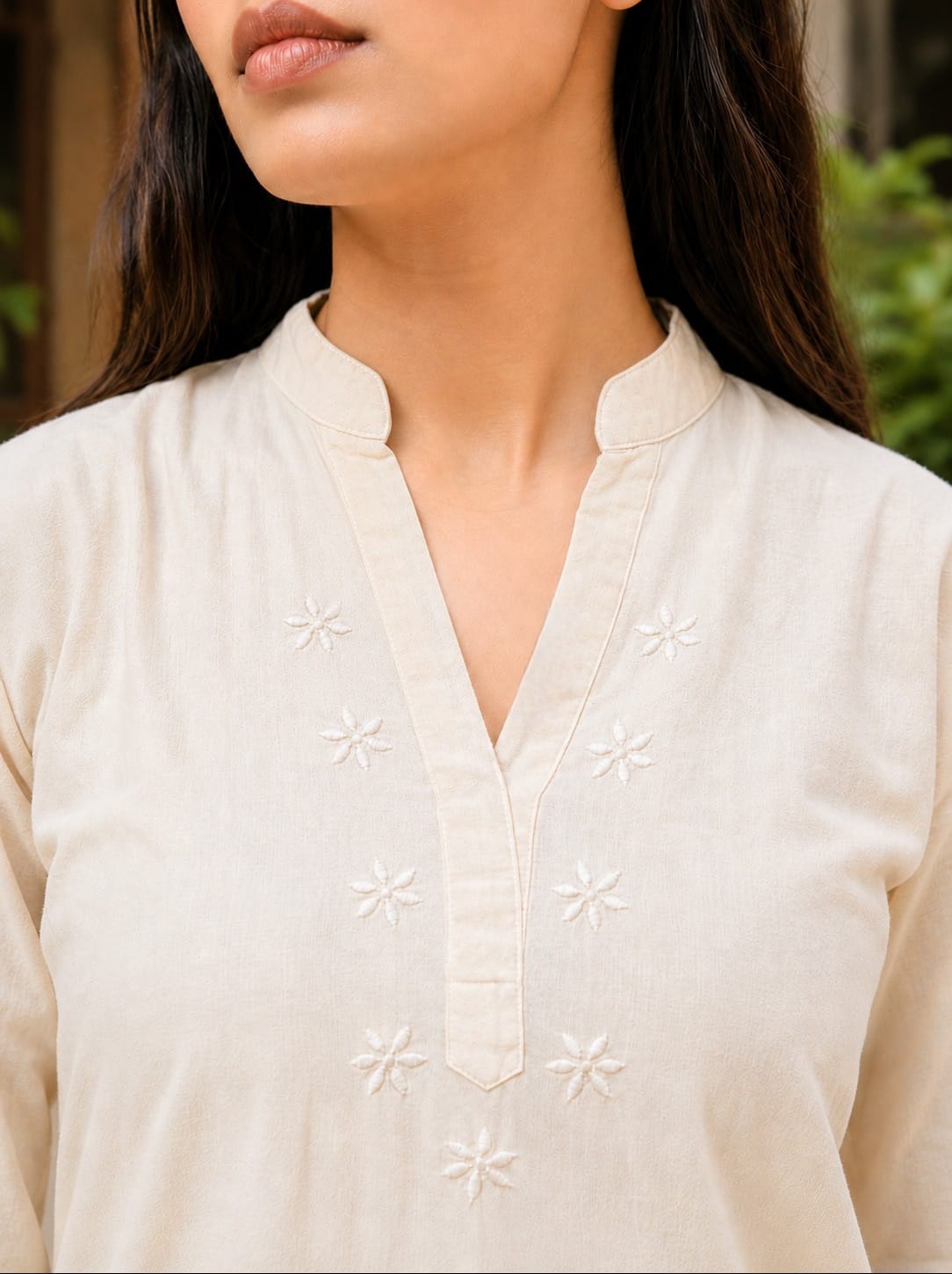 Butter yellow linen floral chikankari co-ord set by Karicraft