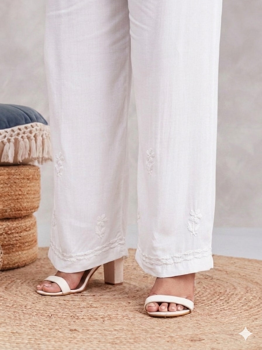 Modal Strappy Chikankari Kurta & Palazzo Set - white