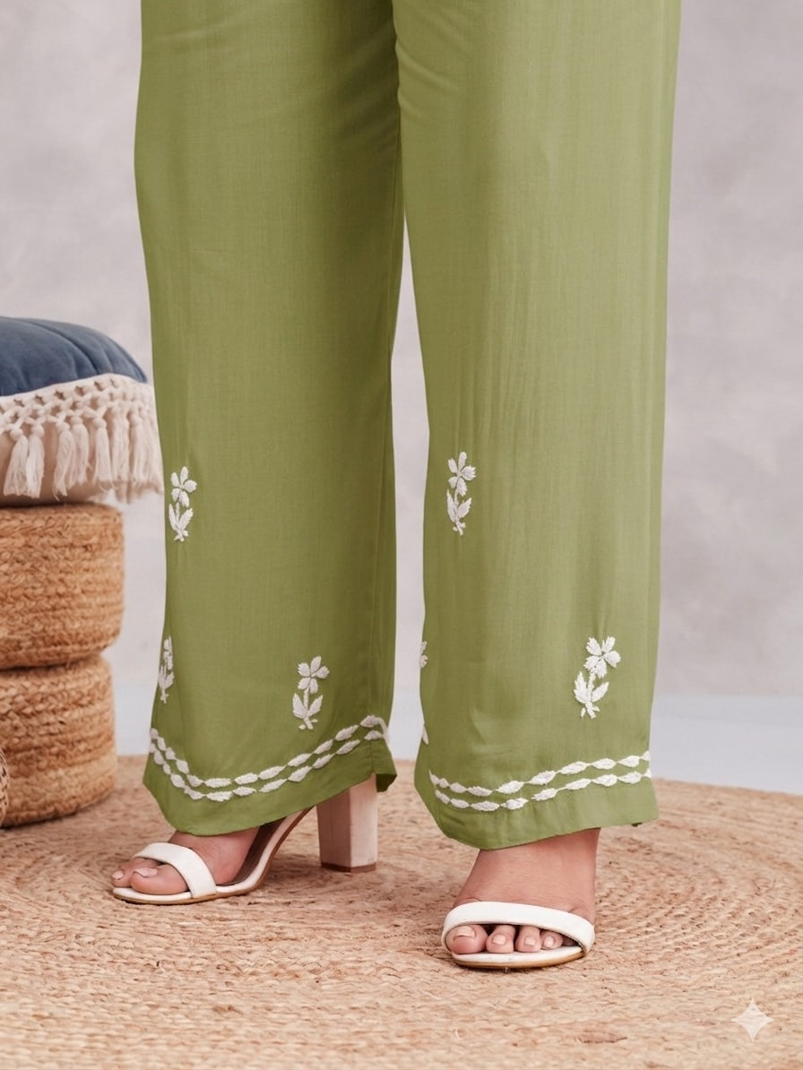 Modal Strappy Chikankari Kurta & Palazzo Set - green