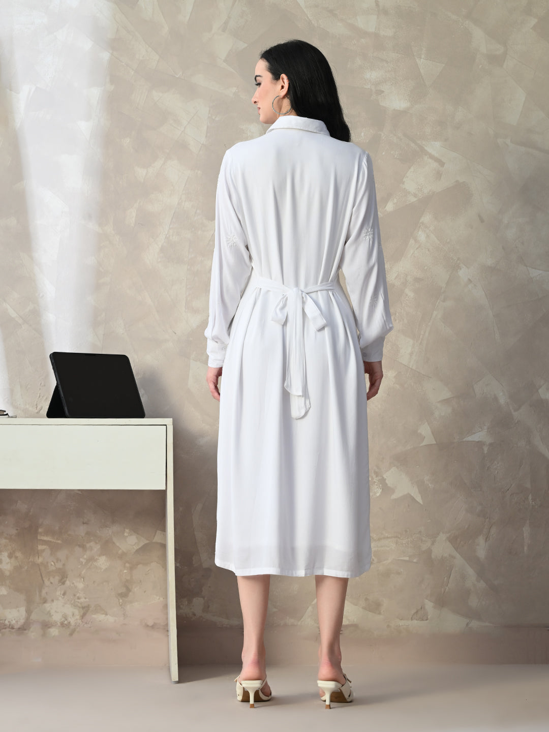 Femme Chikankari Shirt Dress - White