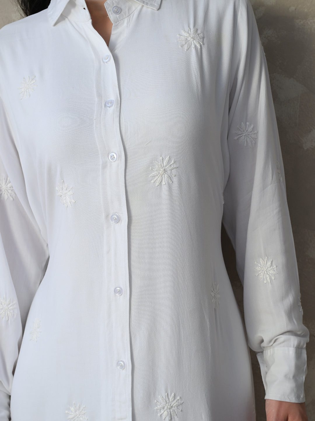 Femme Chikankari Shirt Dress - White
