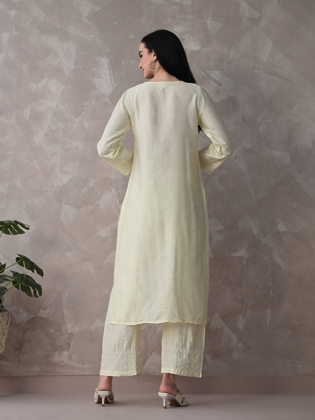 Chanderi Chikankari Kurta Set - Pastel Green