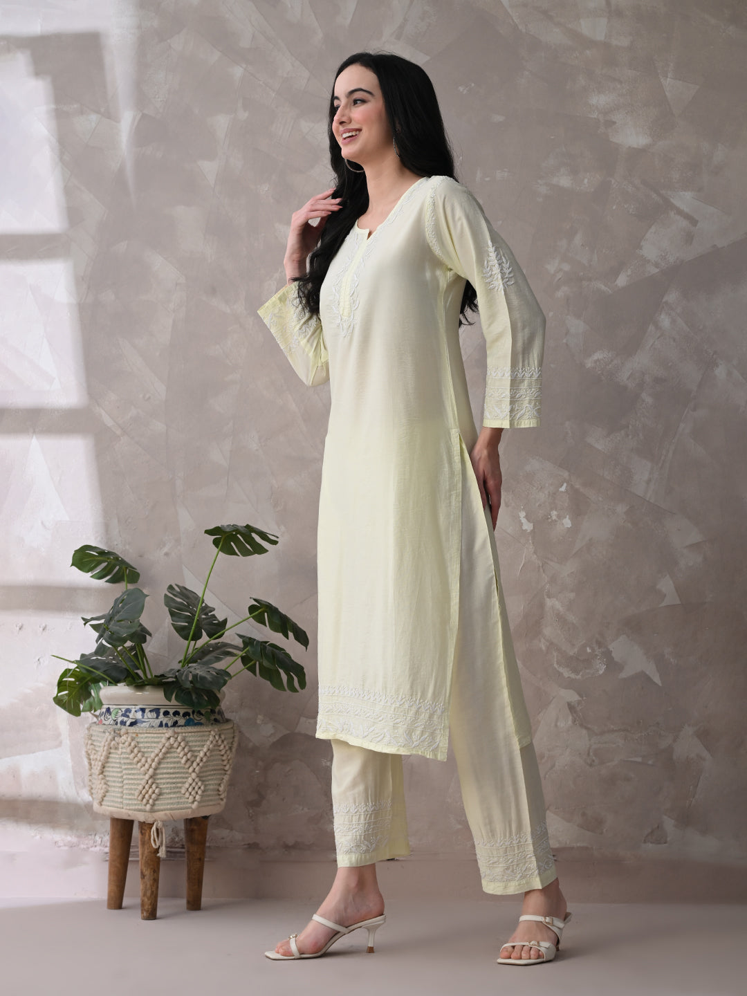 Chanderi Chikankari Kurta Set - Pastel Green