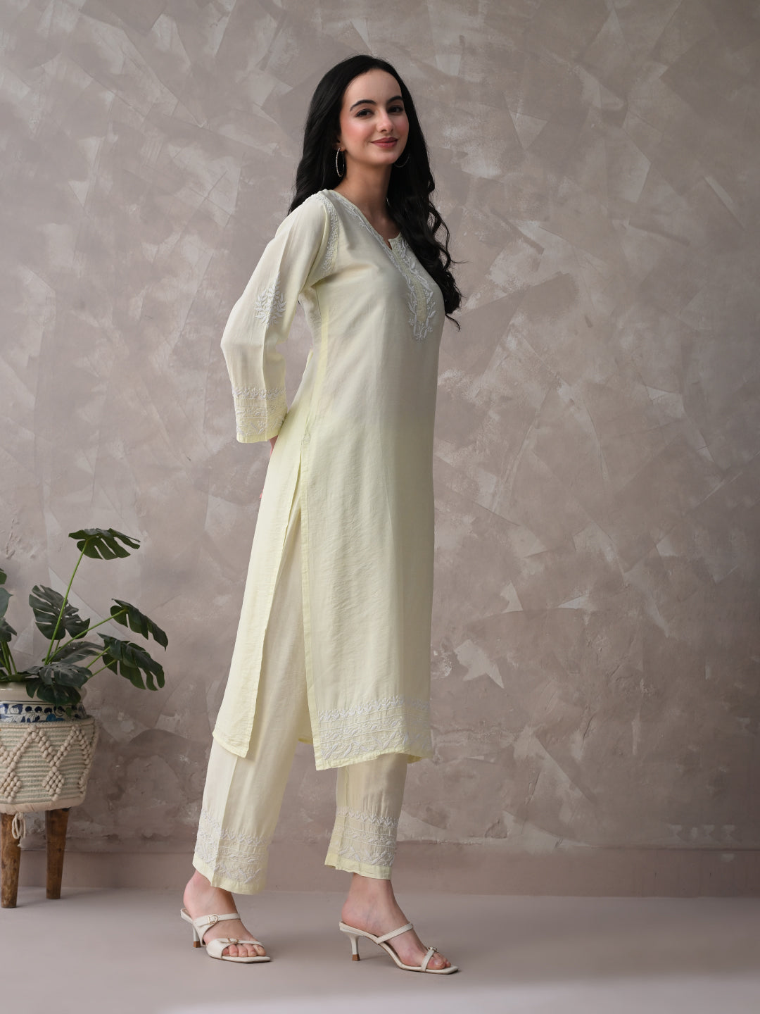 Chanderi Chikankari Kurta Set - Pastel Green