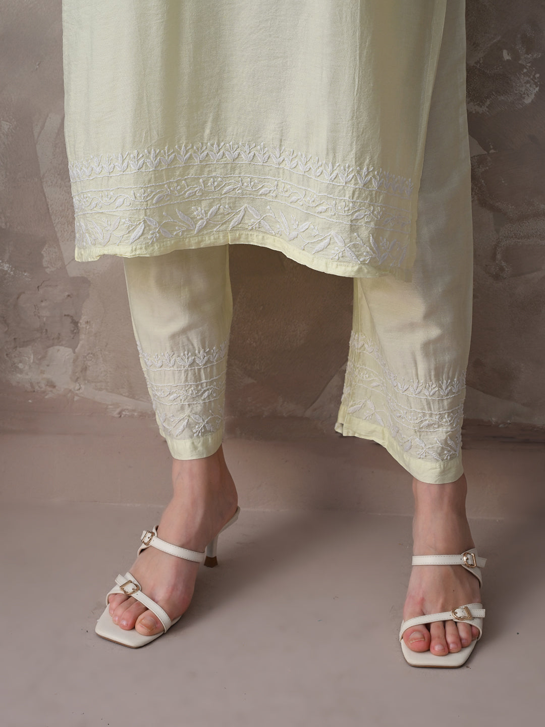 Chanderi Chikankari Kurta Set - Pastel Green