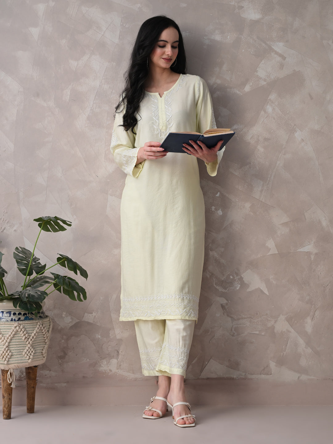 Chanderi Chikankari Kurta Set - Pastel Green