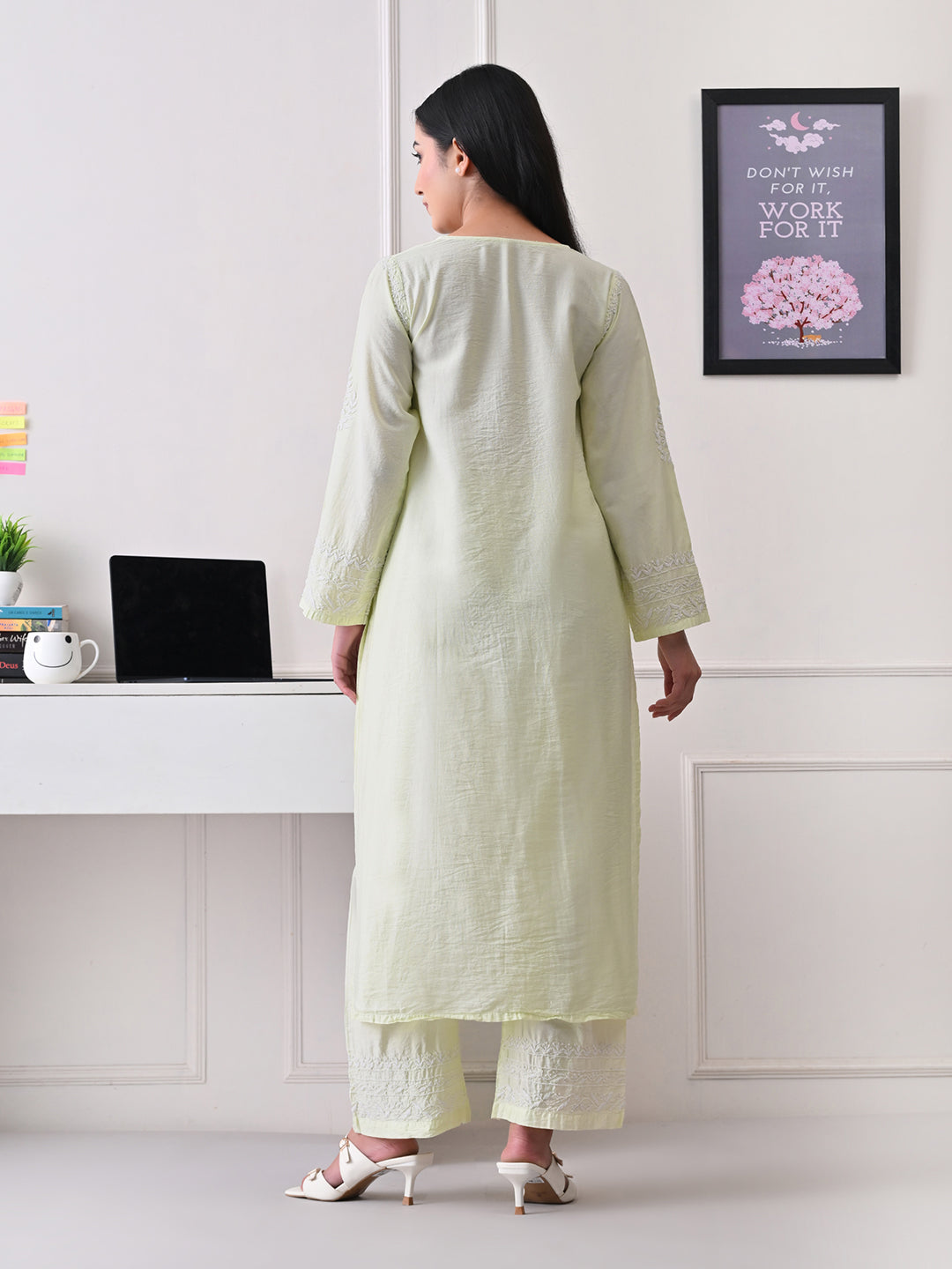 Chanderi Chikankari Kurta Set - Pastel Green
