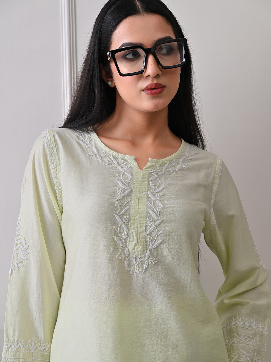 Chanderi Chikankari Kurta Set - Pastel Green