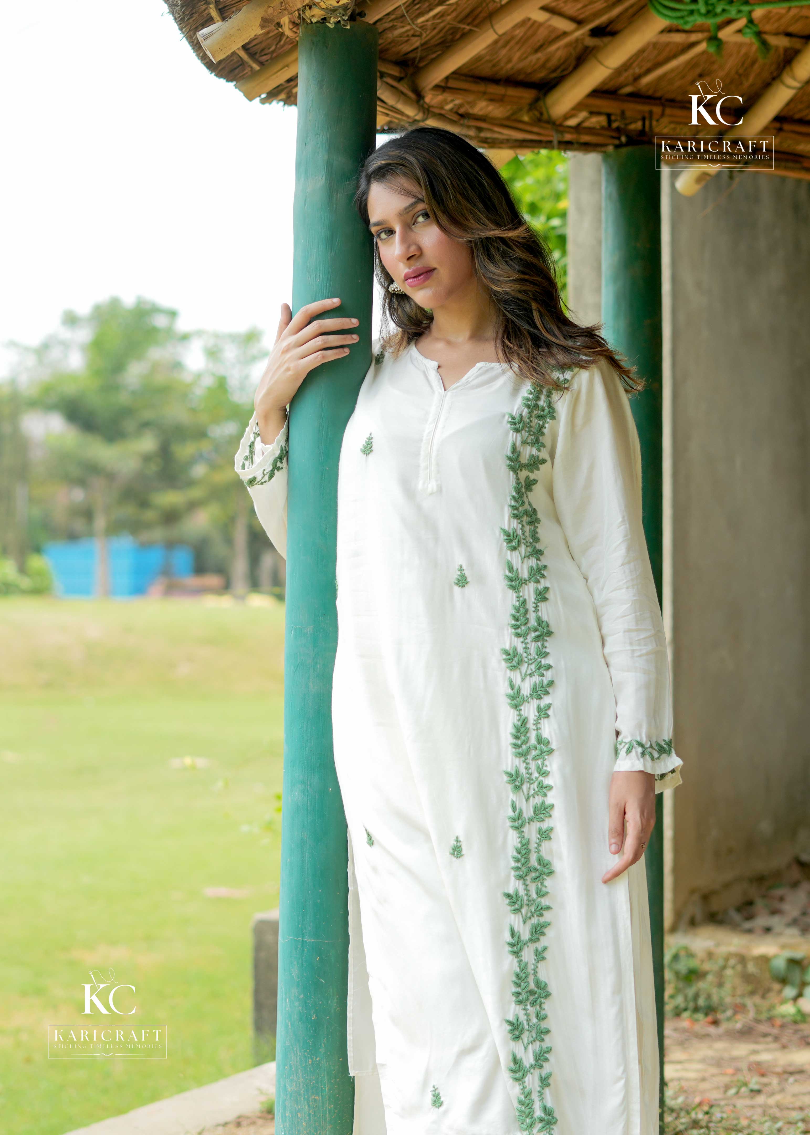 Muslin Light Ivory Chikankari Co-ord Set