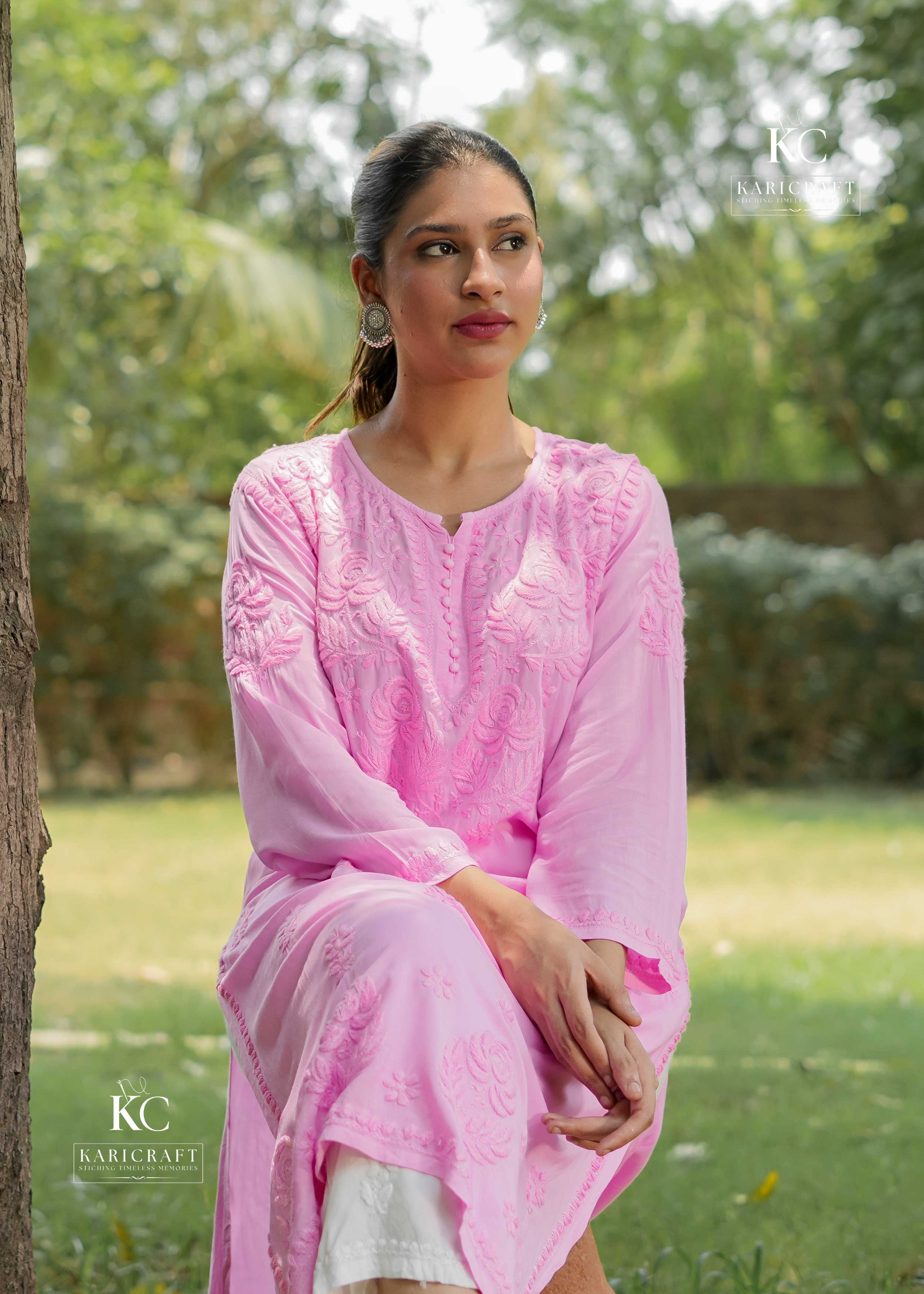 Pink Modal Chikankari Kurta