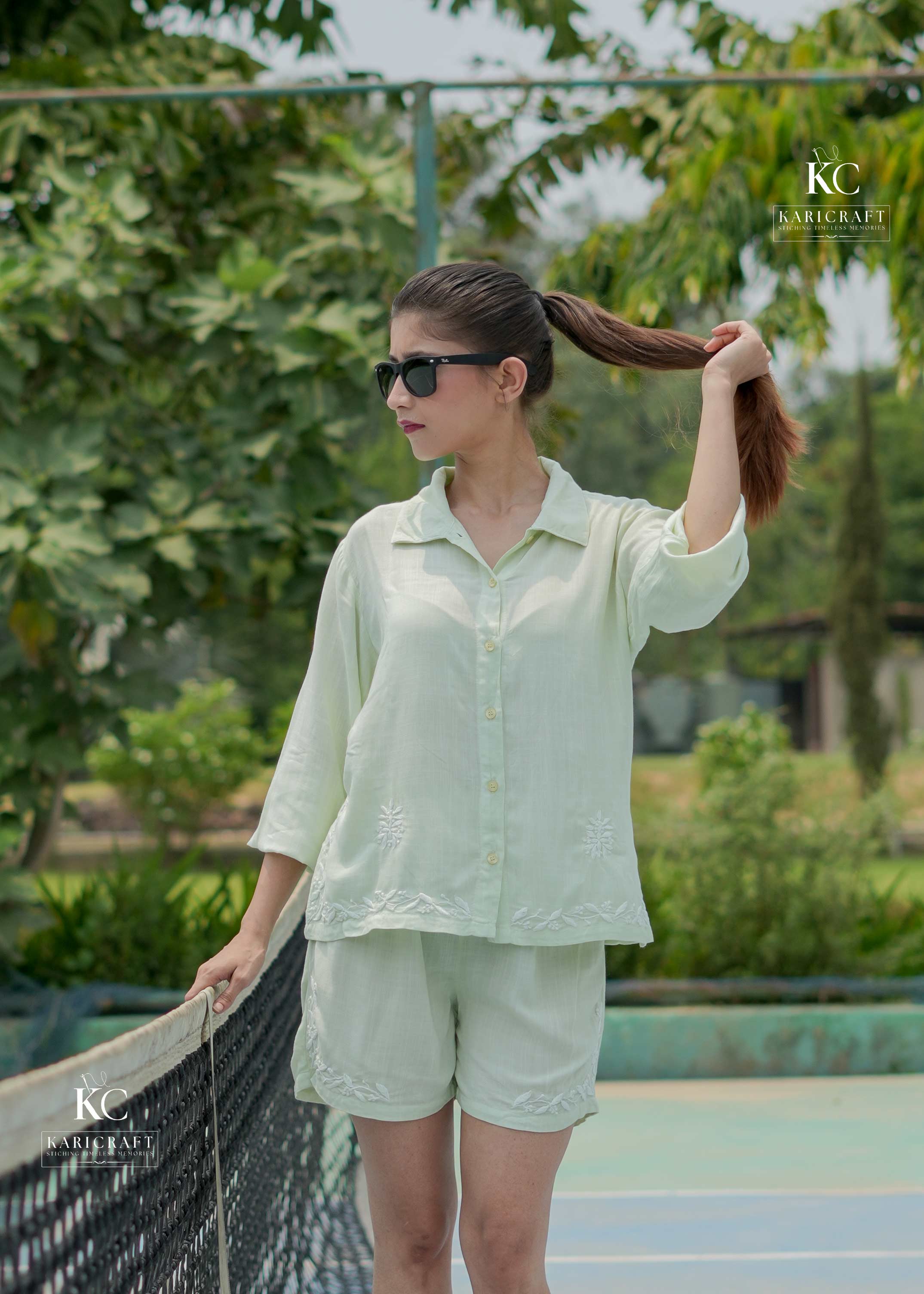 Pastel Green Cotton Slub Chikankari Co-ord Set