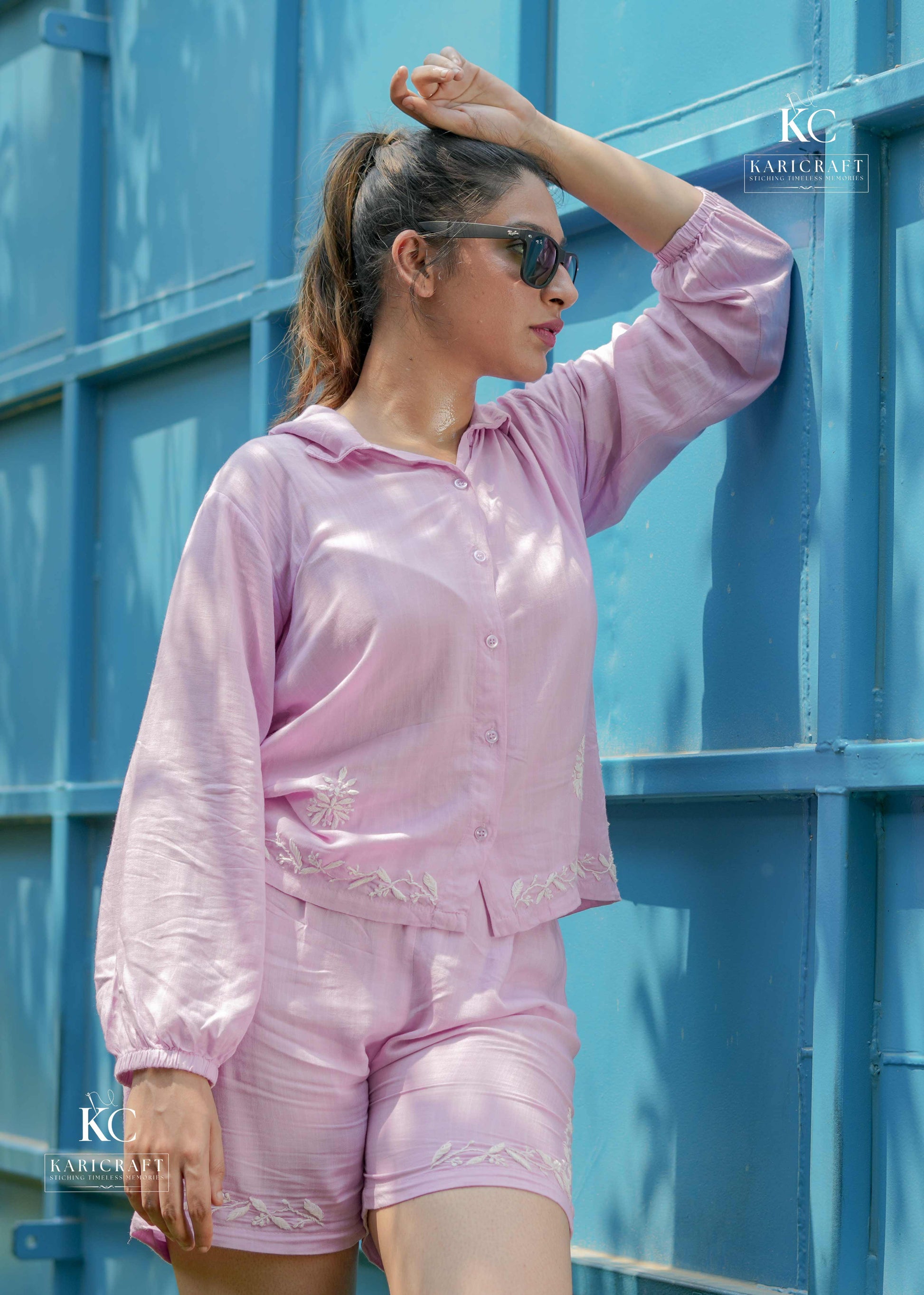 KariCraft lilac cotton slub sporty coord set – full look