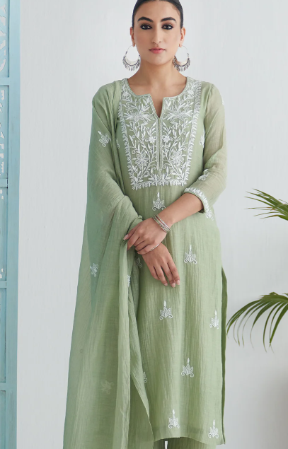 Modal Satin Pastel Green Suit Set
