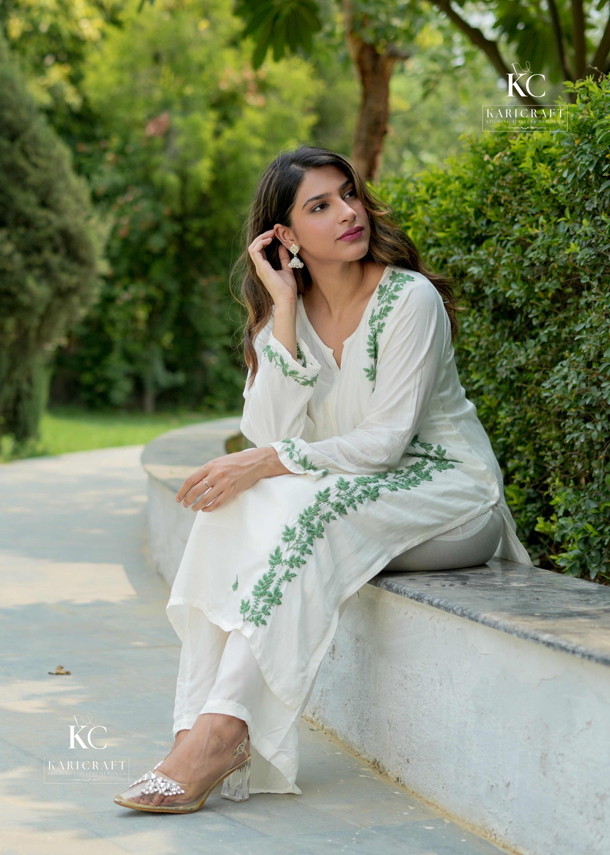 Back view of Light Ivory Chikankari Coord Set