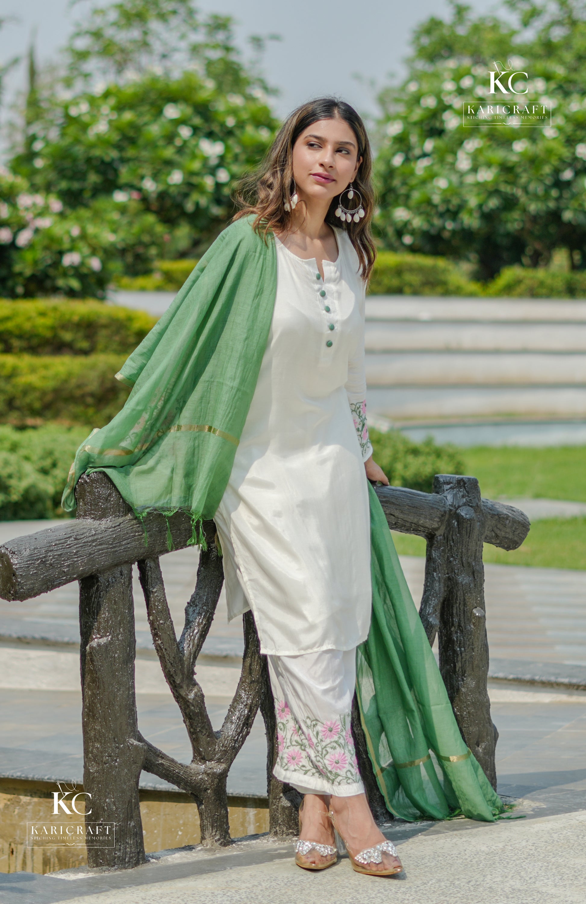 Back view of Light Ivory Chikankari Kurta for women