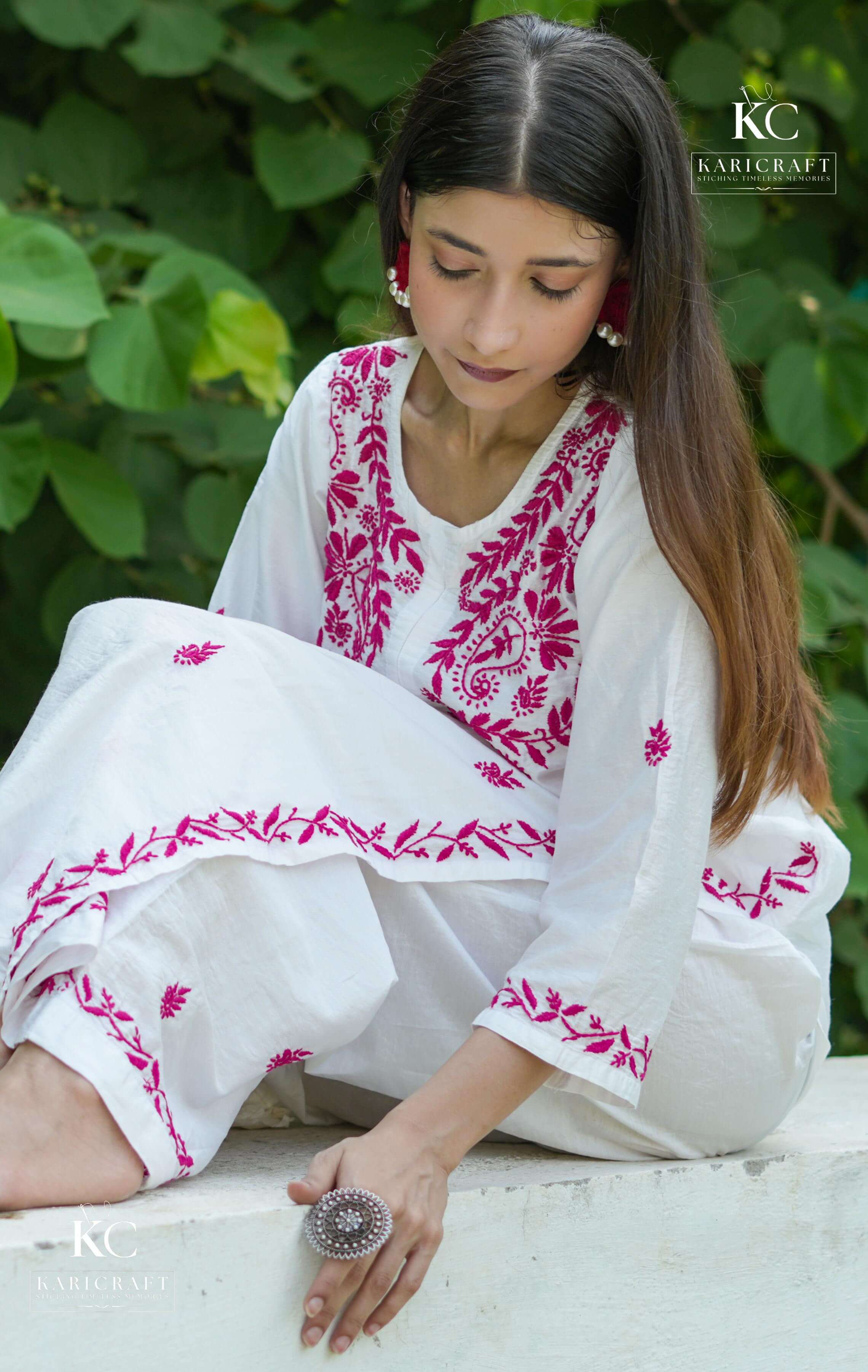 Chanderi White Chikankari Kurta Set – Hand-Embroidered Kurta and Pajama