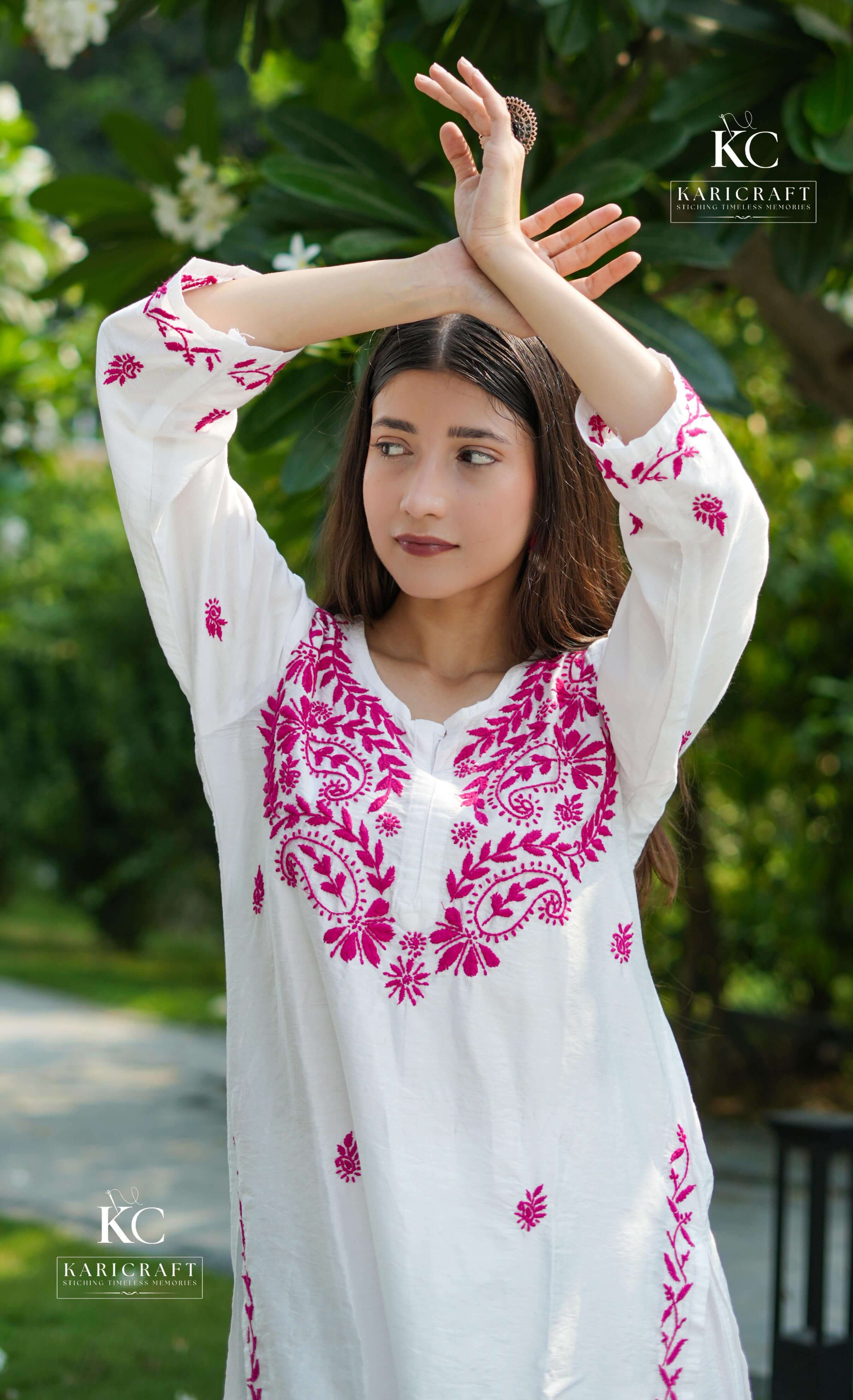 Chanderi White Chikankari Kurta Set – Hand-Embroidered Kurta and Pajama