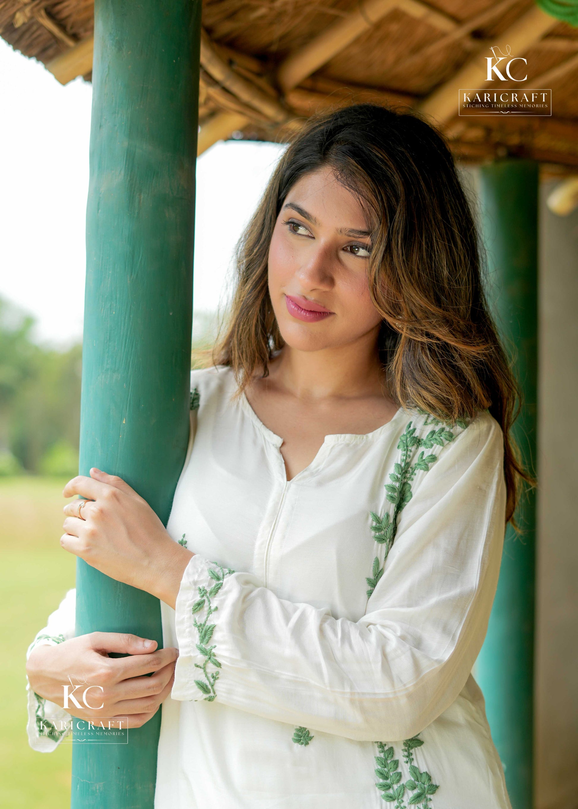 Workwear or casual look featuring hand-embroidered Lucknowi Coord Set