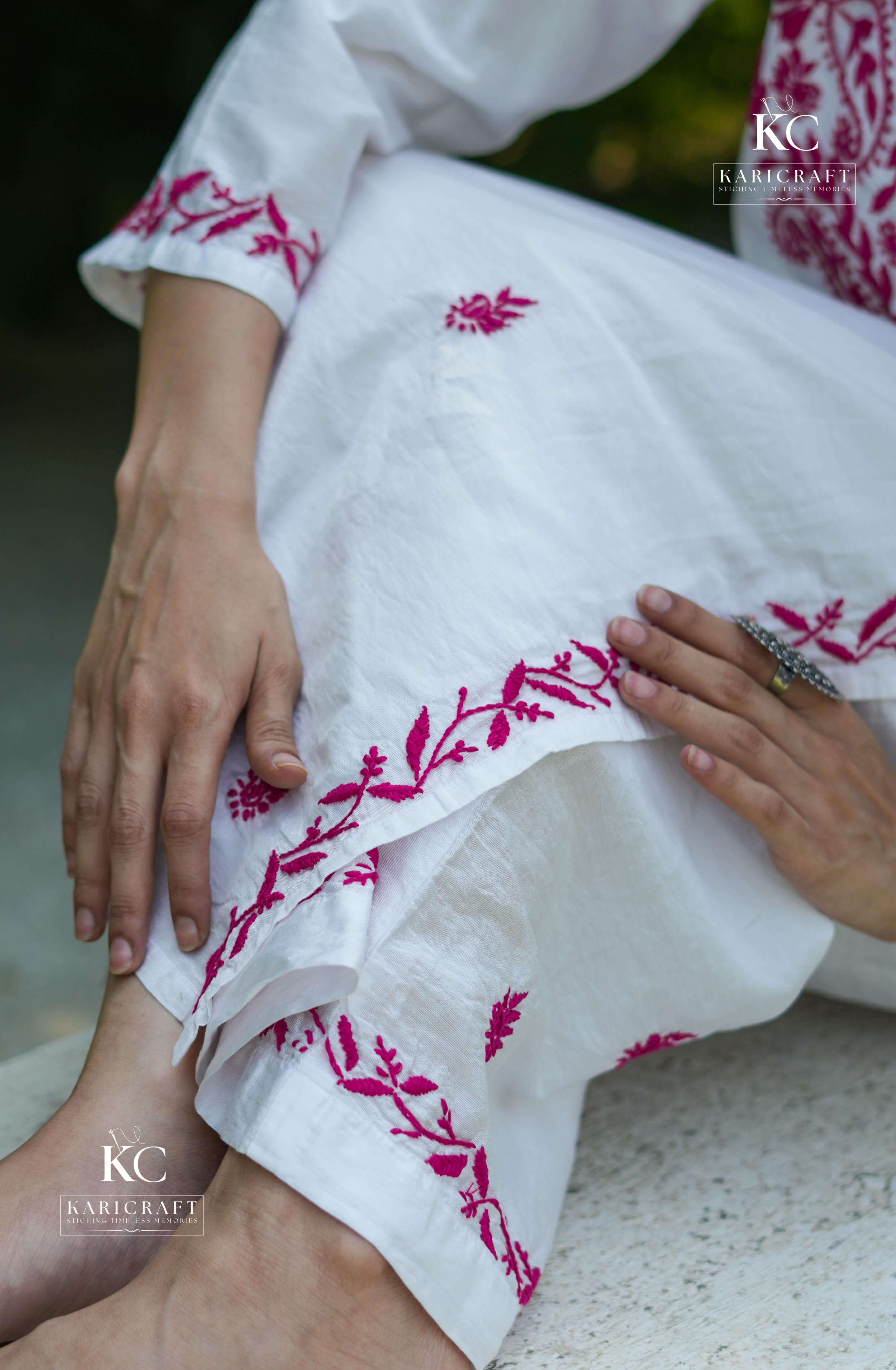 Chanderi White Chikankari Kurta Set – Hand-Embroidered Kurta and Pajama