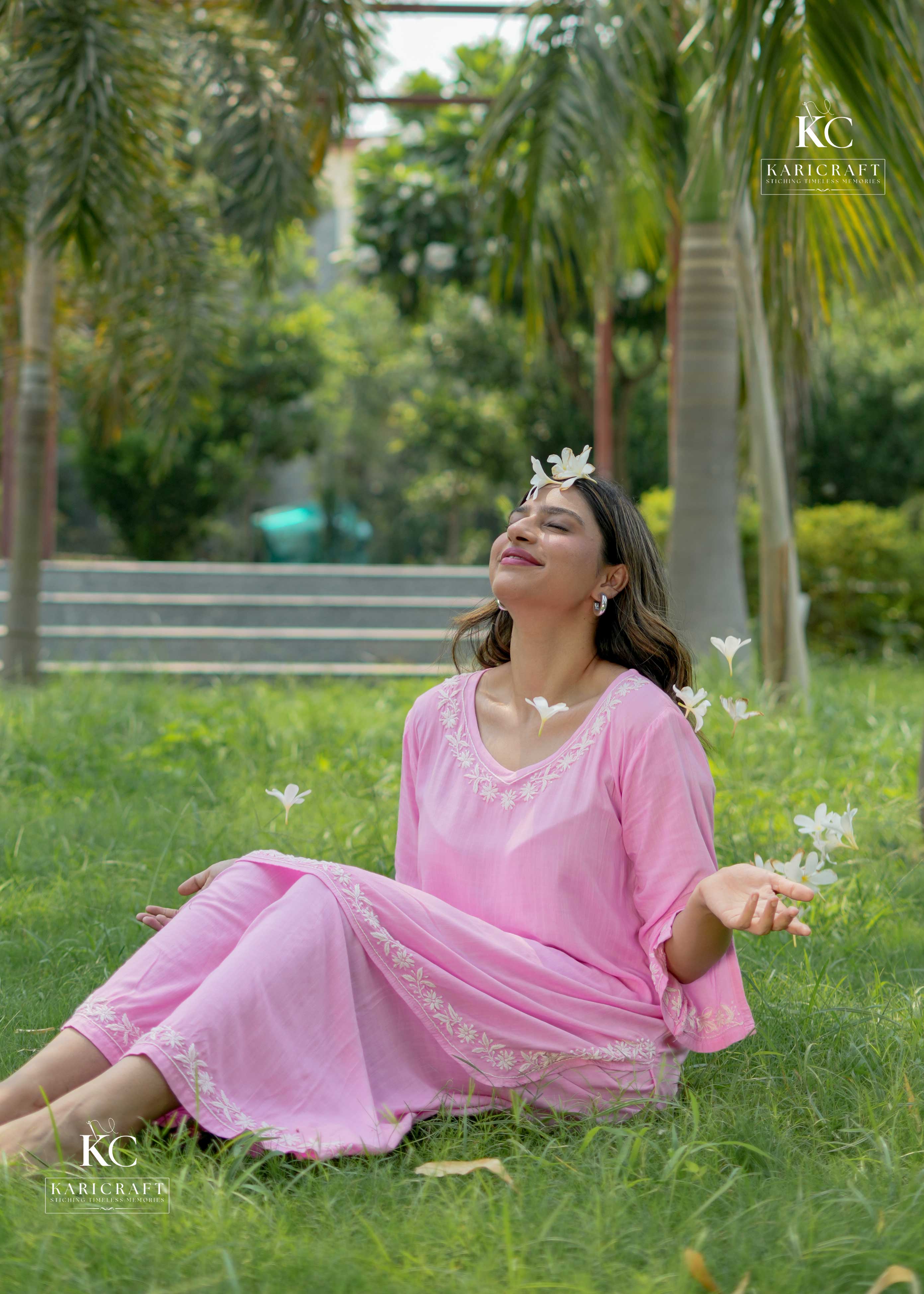 KariCraft Chikankari cord set in soft textured cotton slub fabric