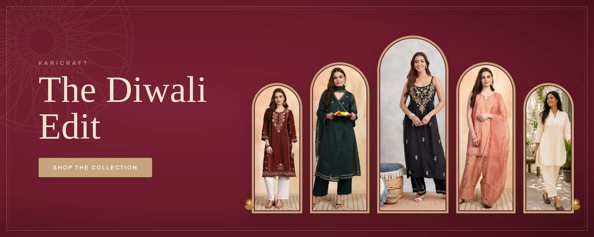 Karicraft Diwali Edit - festive Lucknowi chikankari kurta sets and co-ords