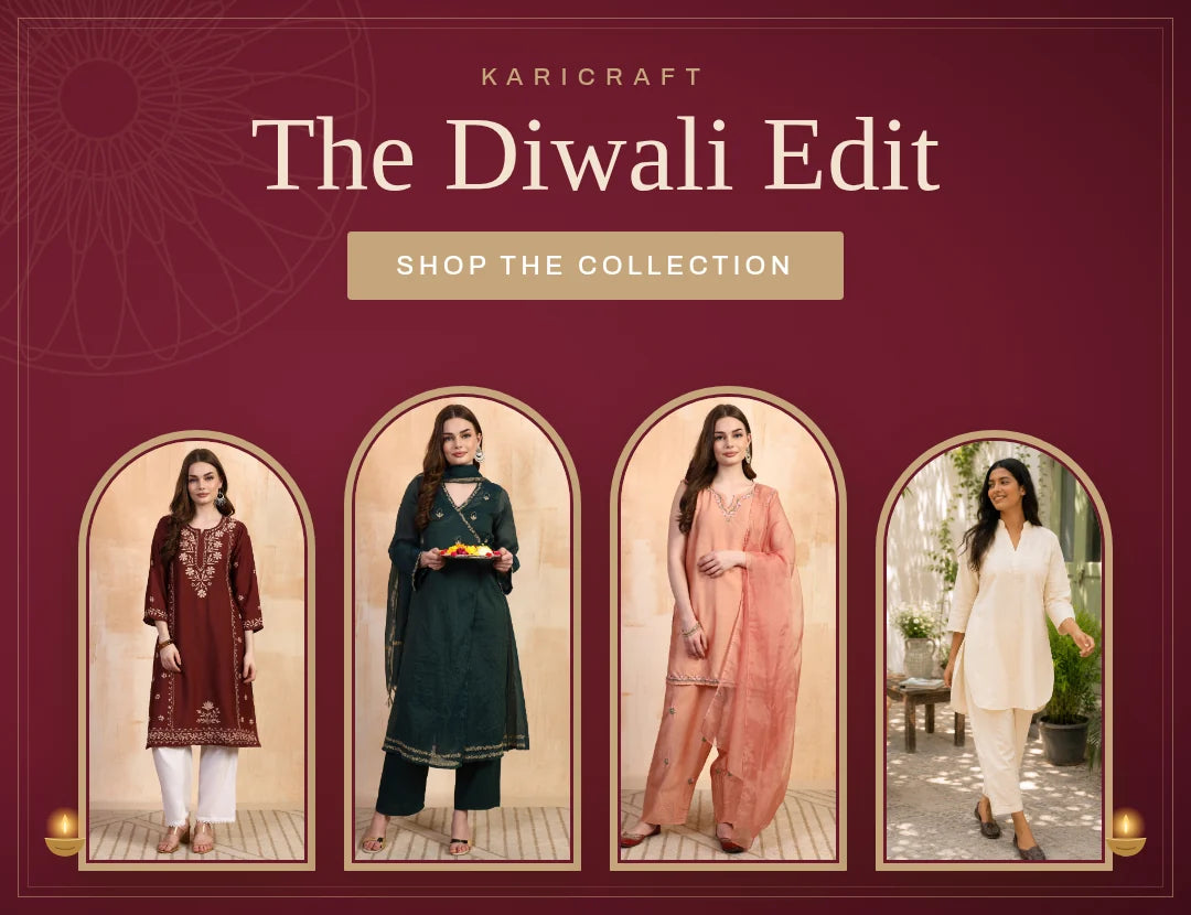 Karicraft Diwali Edit - festive Lucknowi chikankari kurta sets and co-ords