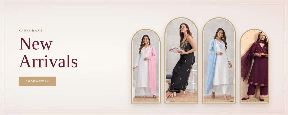 Karicraft New Arrivals - latest hand-embroidered chikankari kurta sets