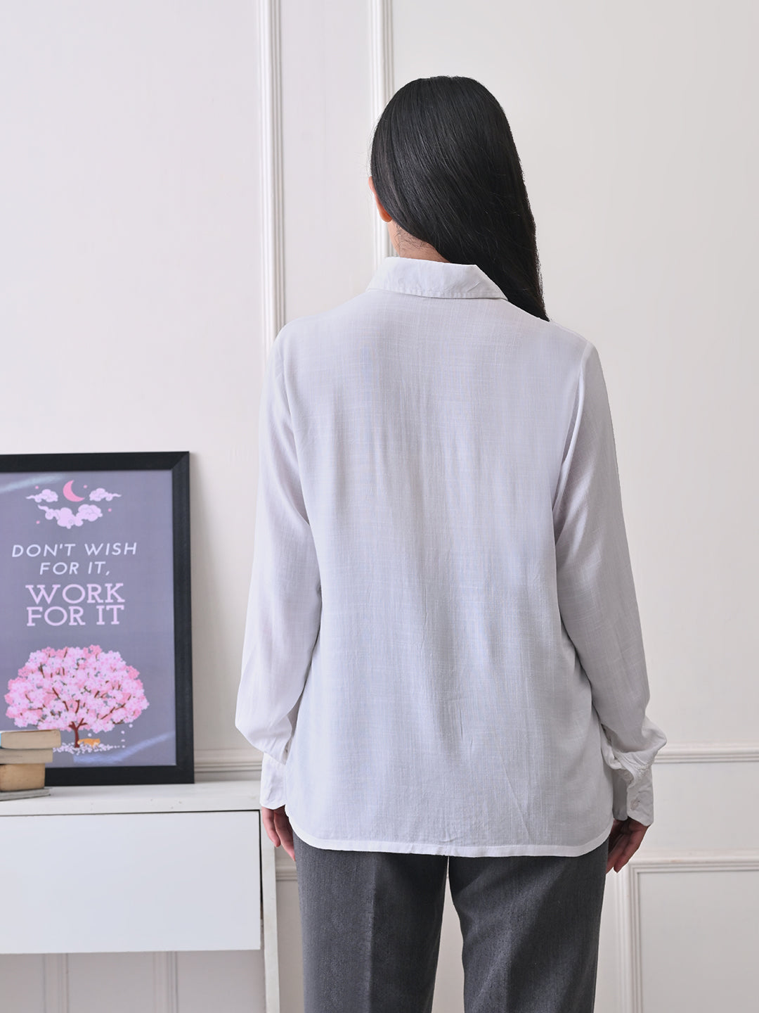 Structured Chikankari Formal Shirt - White