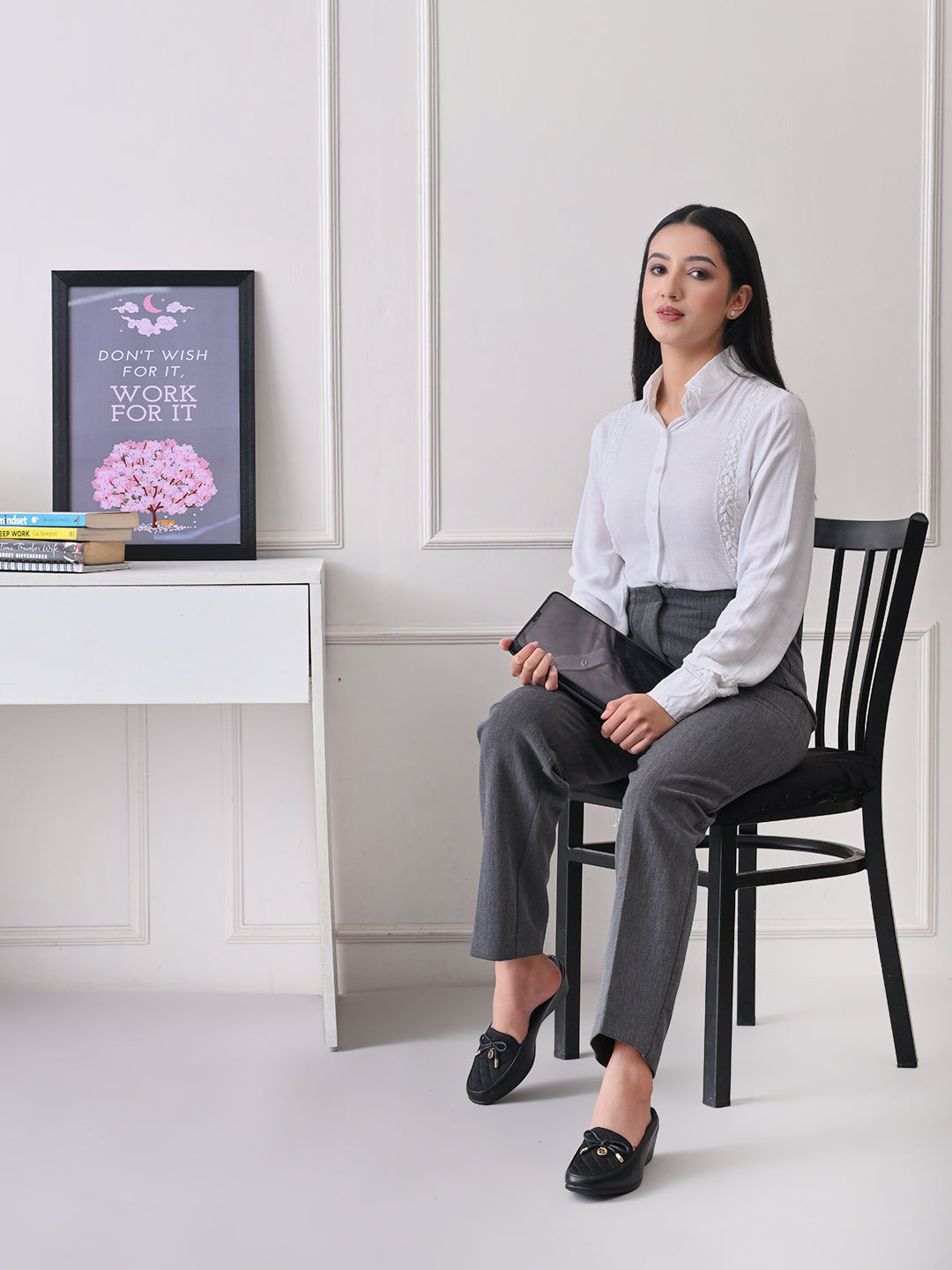 Structured Chikankari Formal Shirt - White