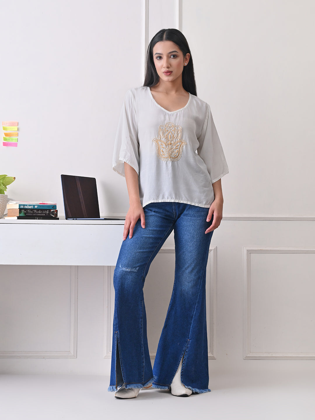 Relaxed Fit Chikankari Top - ivory