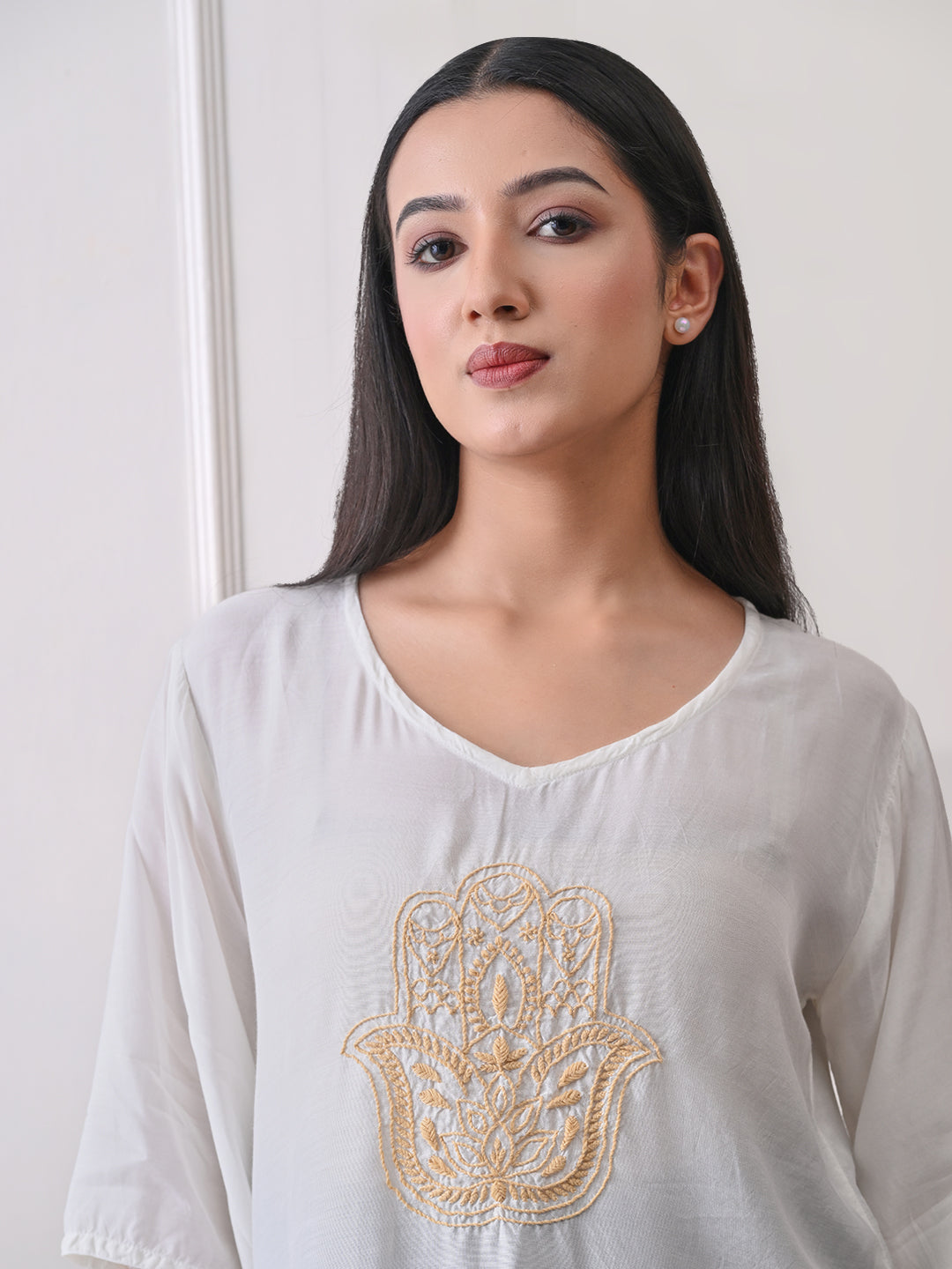 Relaxed Fit Chikankari Top - ivory