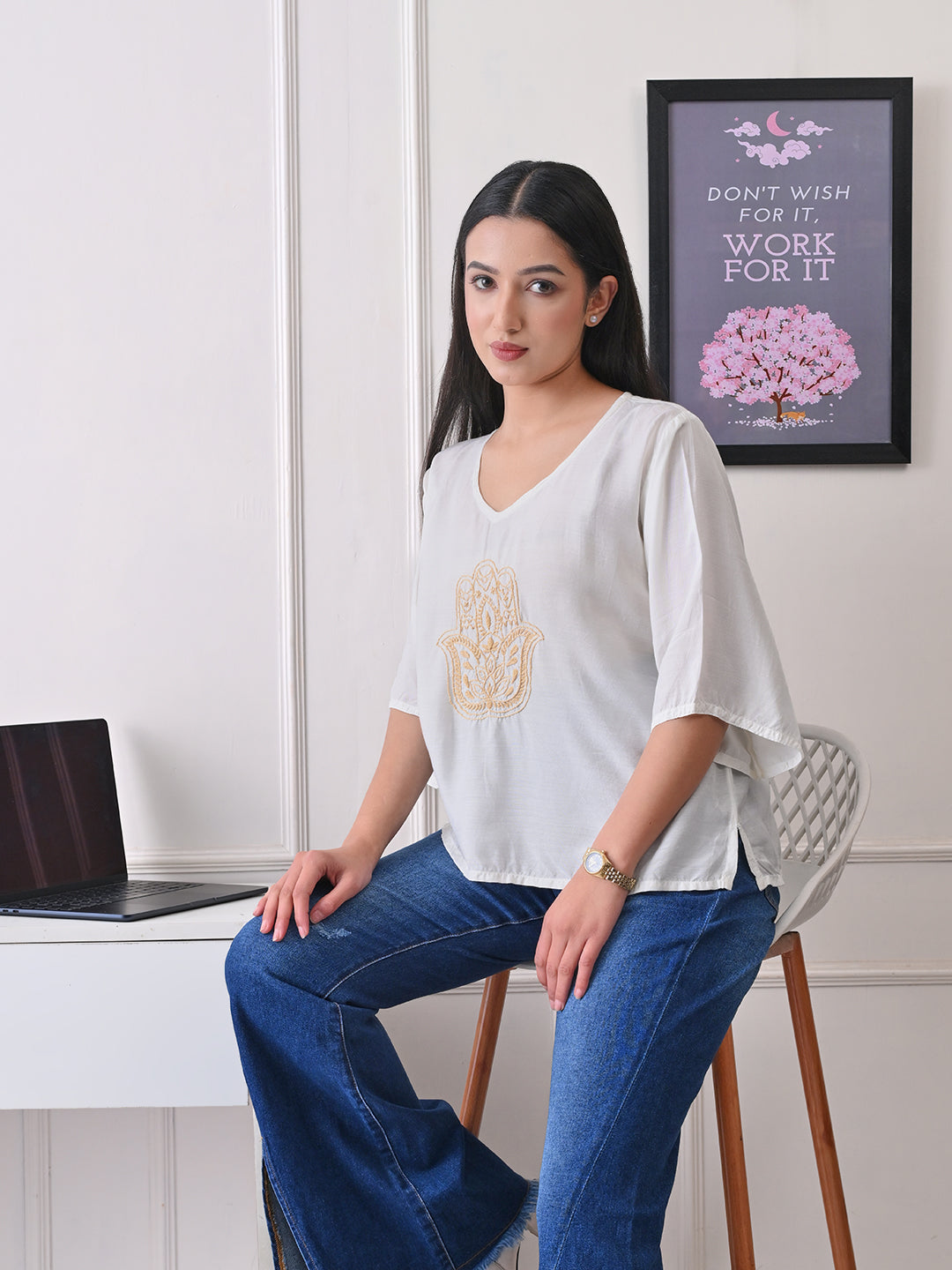 Relaxed Fit Chikankari Top - ivory