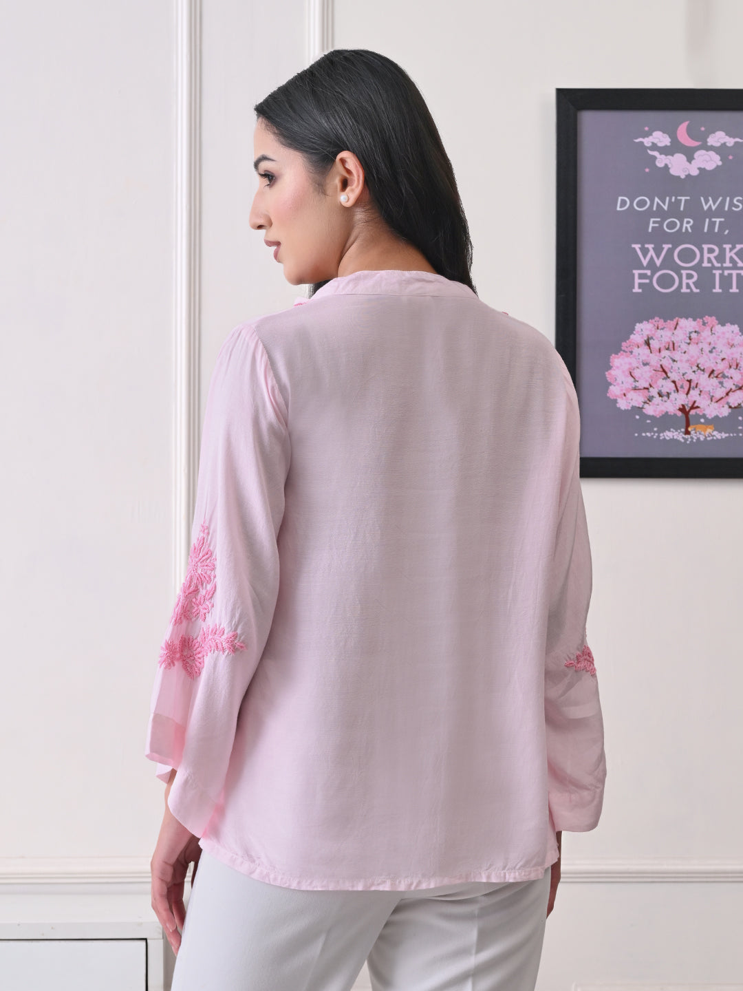 Delicate Bell Sleeve Chikankari Top - Pastel Pink