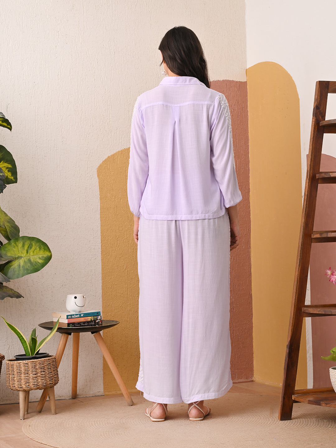 Flowy Rayon Chikankari Co-ord Lounge Set - Lavender