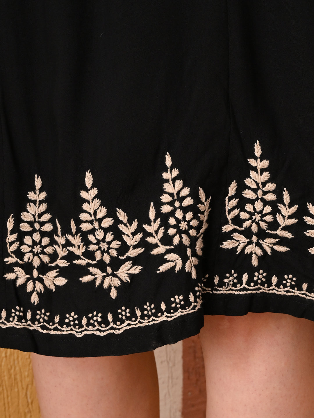 Luxe Fit & Flare Midi Chikankari Dress - Black