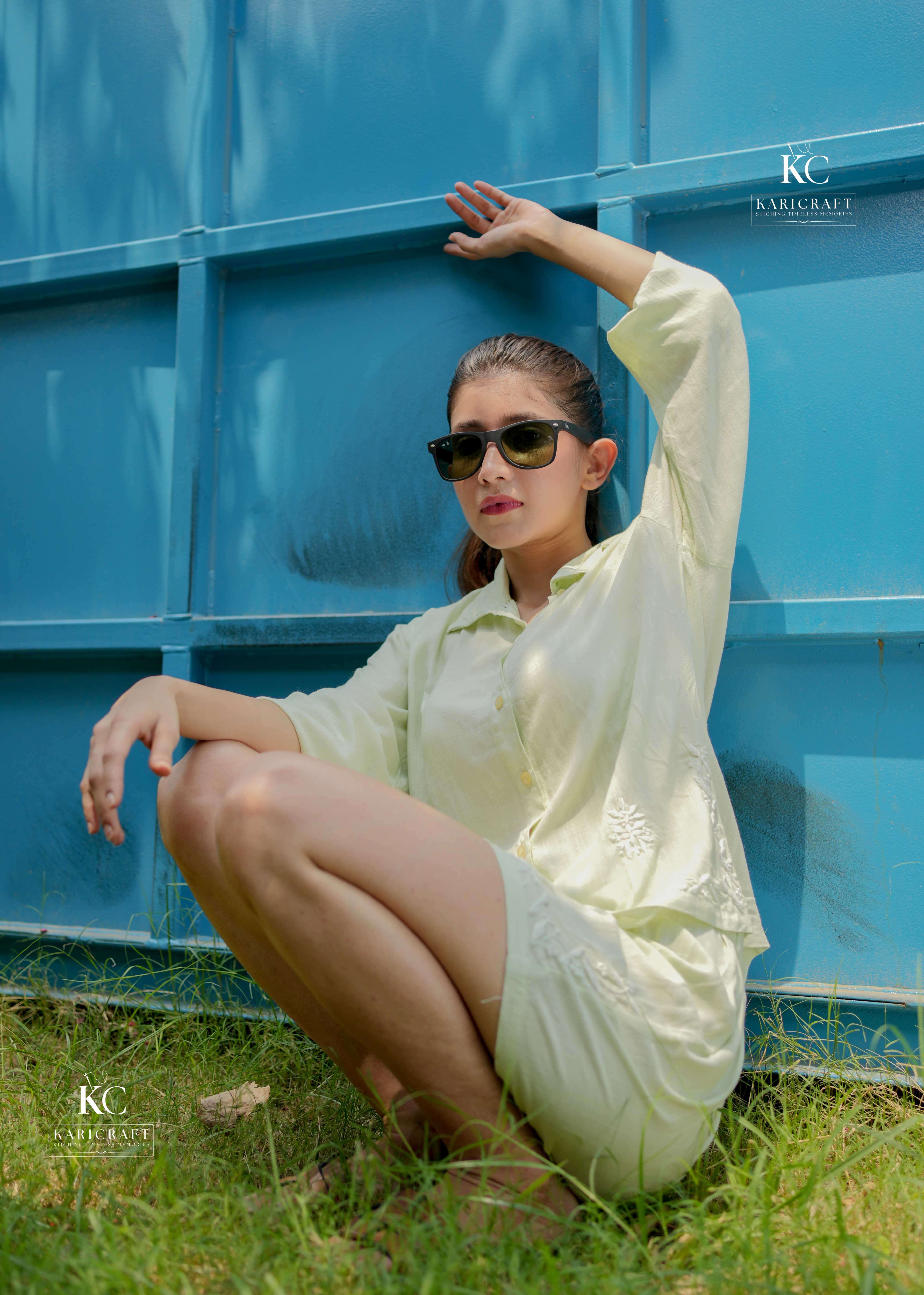 Summer-ready pastel green co-ord with Lucknowi embroidery